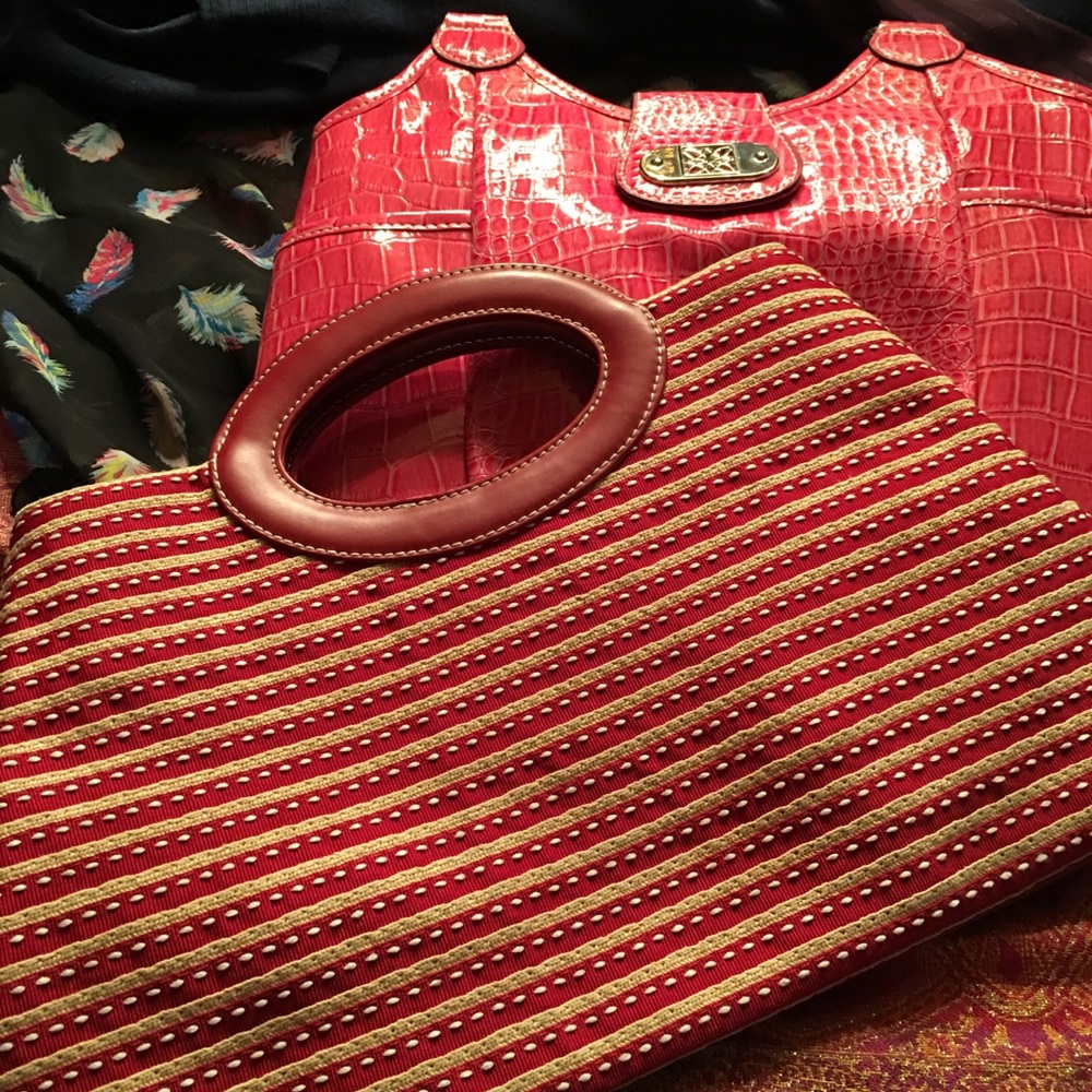 Pink Croc & red and straw Liz Claiborne purses